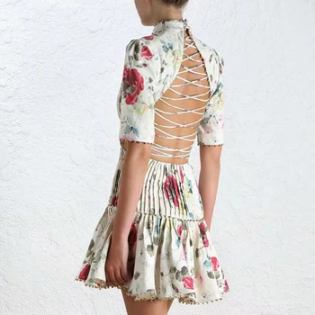 Luxurious Women's Fashion Heavy Beading Dress Short Sleeve Flower Printed Runway Slim Pleated Bandage Dresses Cute Vestidoes Luxurious Women's Fashion Heavy Beading Dress Short Sleeve Flower Printed Runway Slim Pleated Bandage Dresses Cute Vestidoes