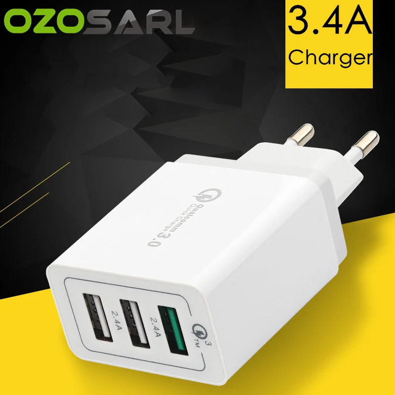 

3.4A 3 Port USB Charger LED Display Fast Phone Charger Adapter Wall Travel Charger EU for iPhone Samsung Smartphones Tablets