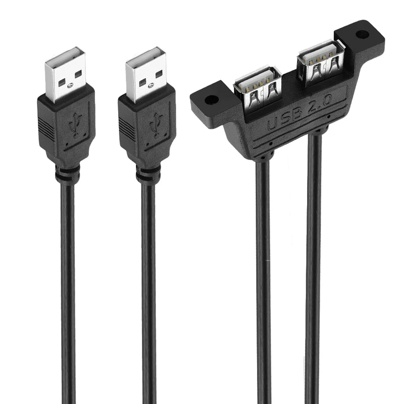 Bochara двойной USB 2,0 папа-двойной USB 2,0 Женский USB 2,0 кабель-удлинитель с винтовым креплением на панель папа-мама 30 см 50 см