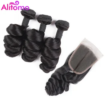 

Alitomo Peruvian Hair Bundles With Closure Human Hair Weave Loose Wave Bundles With Closure Non Remy Hair Bundles With Closure