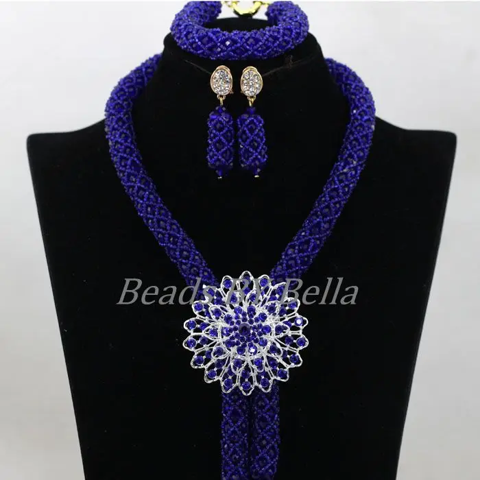 Королевский синий кристалл нигерийские Свадебные вечерние массивные ожерелья с бусинами африканские Ювелирные наборы кружевные украшения ABK749