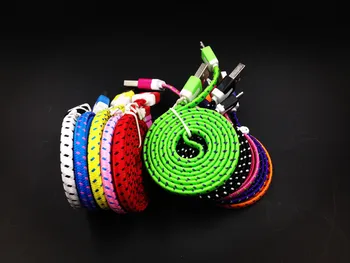 

5000pcs/lot Braided Wire noodle flat Micro USB Cable 1M/3ft Sync Nylon Woven V8 Charger cable for Samsung Galaxy S7 S6 S5 S4