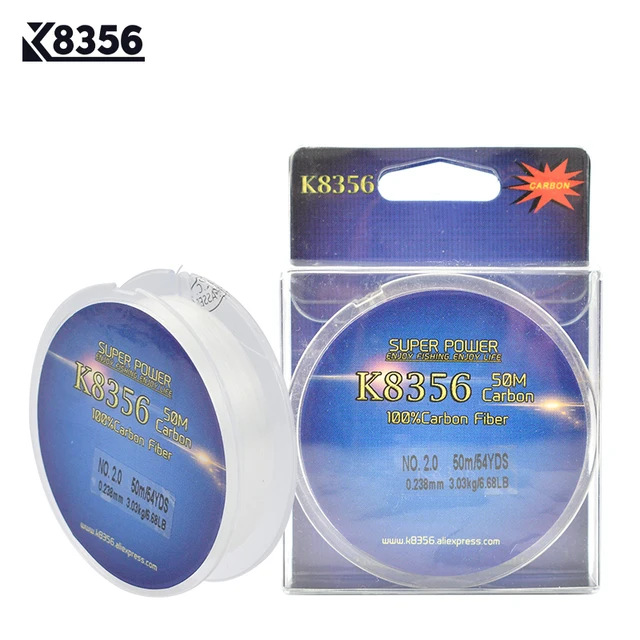 K8356 50M 100% Carbon Fiber Fly Fishing Line 0.13-0.48mm 1-10LB Fluorocarbon Carp Fishing Lines Fast Sinking Transparent Smooth