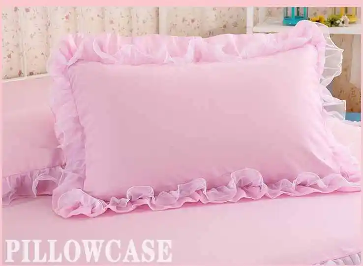 Korean Style Lace Pillow Cover Set - Elegant Solid Color Princess Bedding in White, Blue, or Purple (48x74cm)