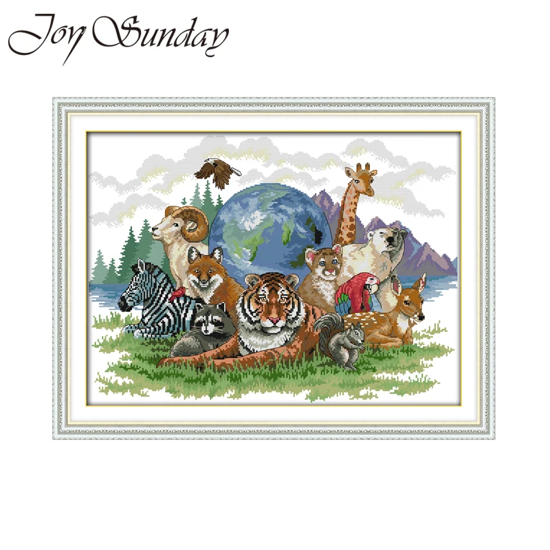 Набор для вышивки крестом Joy Sunday набор из ткани с принтом Animal World 11CT 14CT Canevas Broderie DMC