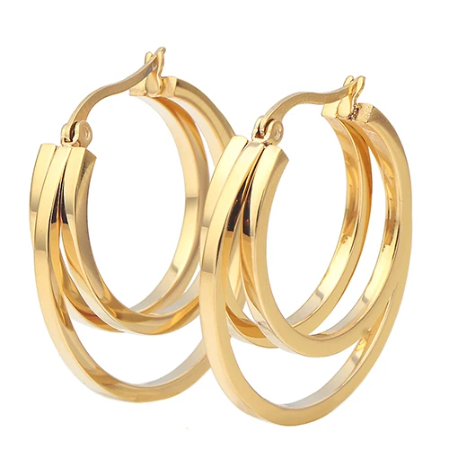 Золотого цвета в стиле хип-хоп большие круглые серьги из нержавеющей стали ювелирные изделия простой стиль круглый Huggie серьги для женщин подарок для нее - Окраска металла: Gold