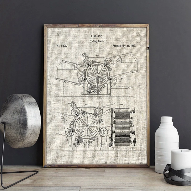 Printing Press Patent Prints Wall Decor