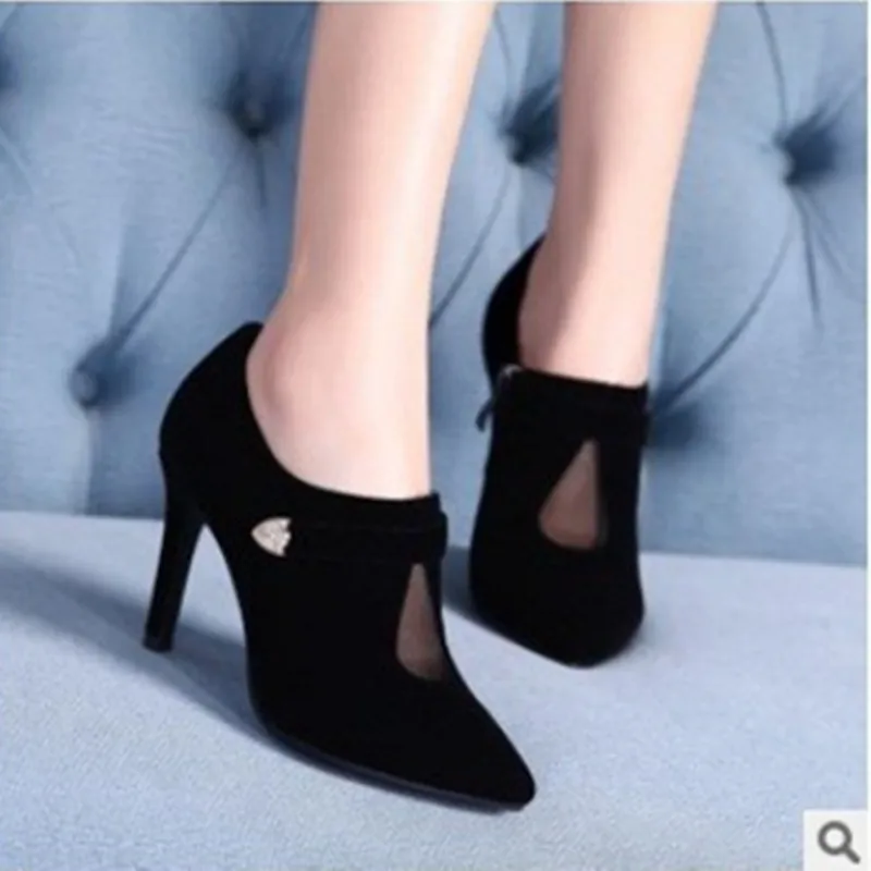 

Lady Rhinestone Zipper big size(4 -12)sexy Nubuck leather women boots pointed toe ankle boot winter boot high heel boots 2colors