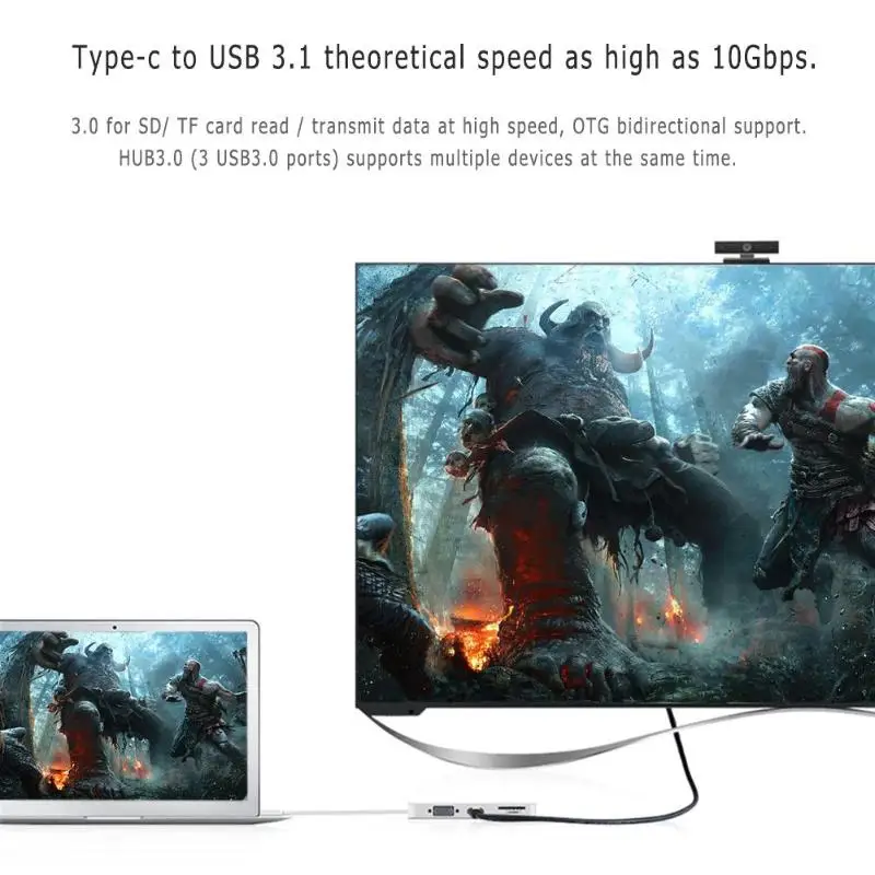 8 в 1 Тип-C адаптер Тип C на HDMI RJ45 PD USB3.0 концентратор-картридер поддержка 100/1000 Ethernet Тип type-c USB 3,0 концентратор