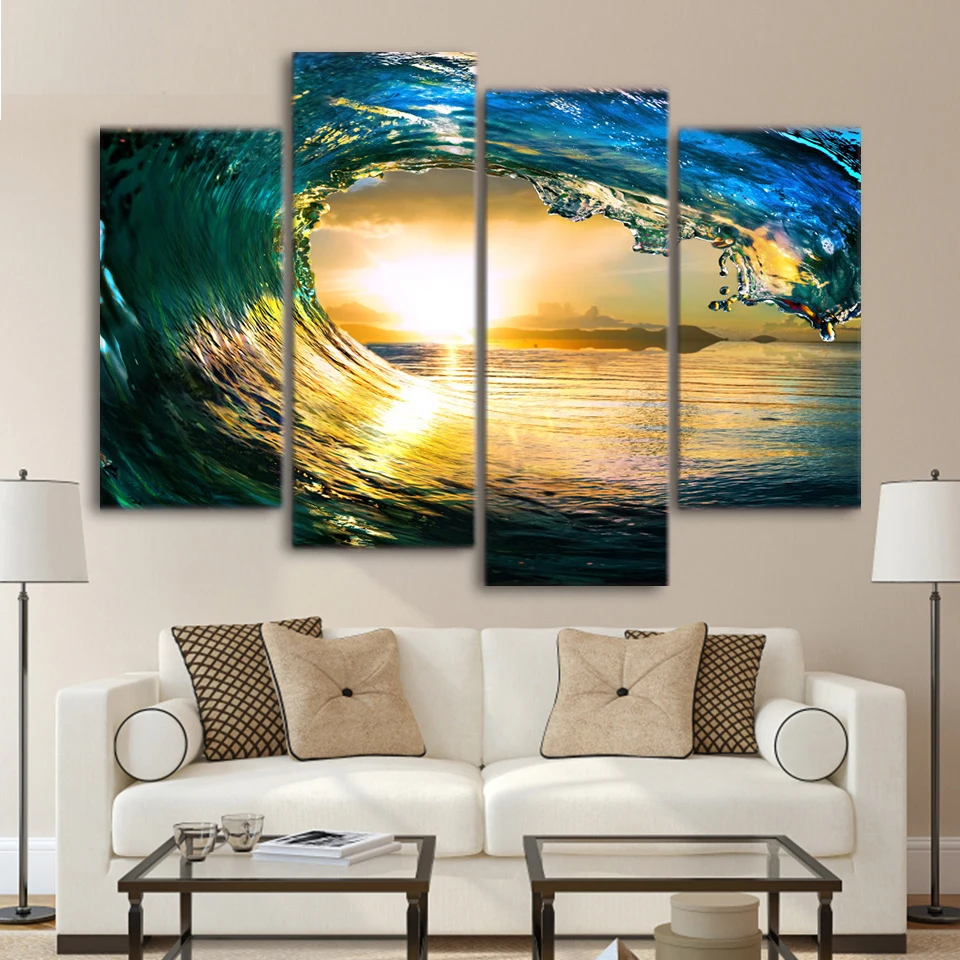 4 pieces canvas painting tropical paradise ocean living room home decor wall art | Дом и сад
