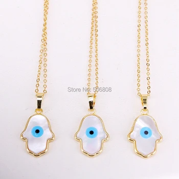 

10PCS, Gold color hamsa hand & Eye shell Pendant necklace