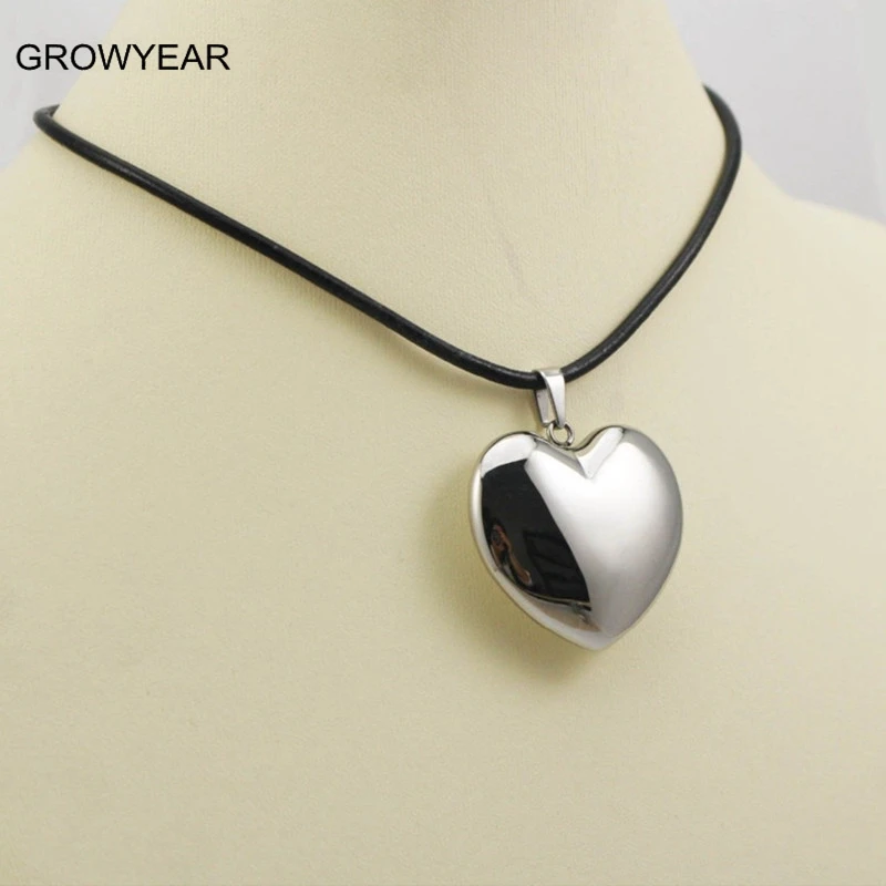 Stainless Steel Big Heart Pendant Necklace Women Silver Color Heart