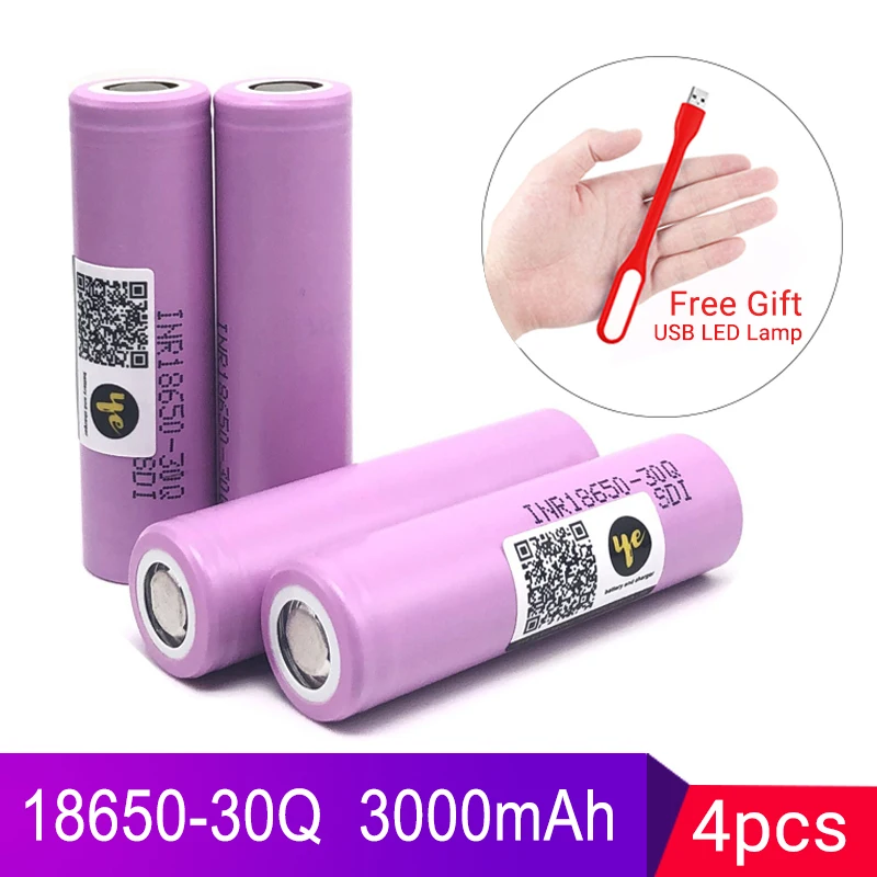 

4pcs Original 18650 battery 30Q INR18650 Li ion rechargeable battery for electronic cigarette 30A high drain 18650 3.7V cell