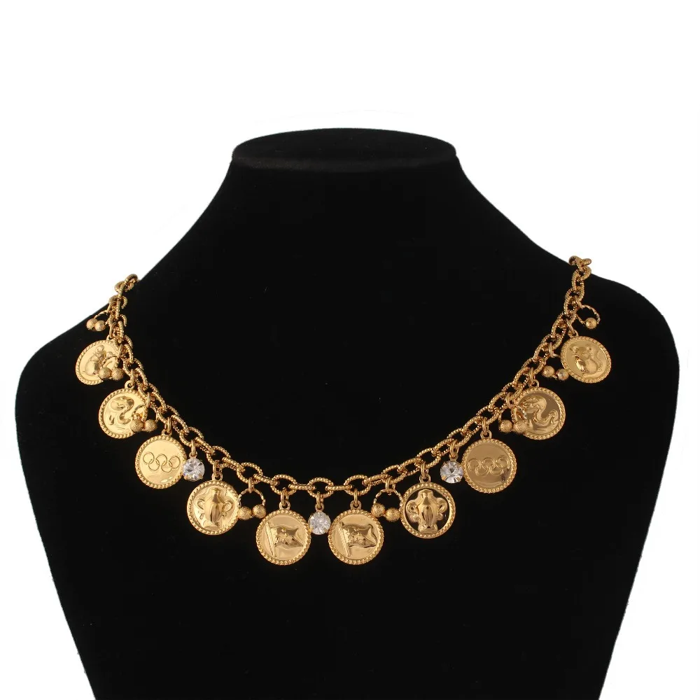 Fansheng fashion gold color Women charm coin necklace Chain Chunky