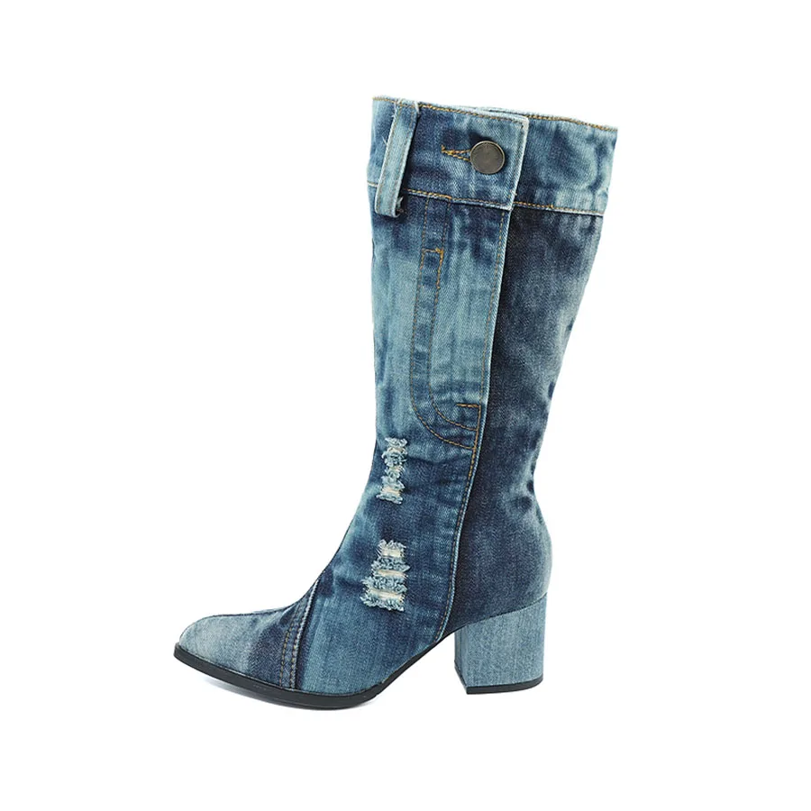 Señoras De Martin Otoño Tacón Blue And Grueso Botas 2018 Y Alto En White Denim Invierno El Con Lona Las Zapatos Nuevo TIxq4