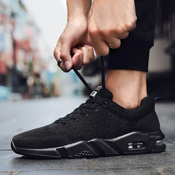 

SUROM Breathable Sneakers Men Shoes Casual Fashion Mesh Lightweight Lace Up Flat Walking Shoes Men Air Cushion Sole Non-slip