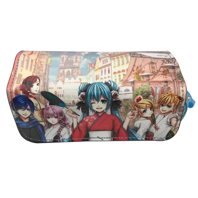 Hatsune Miku ручка Сумка Многофункциональная двойная молния кожаный пенал кошельки канцелярские Мультяшные аниме девушка косметички сумки