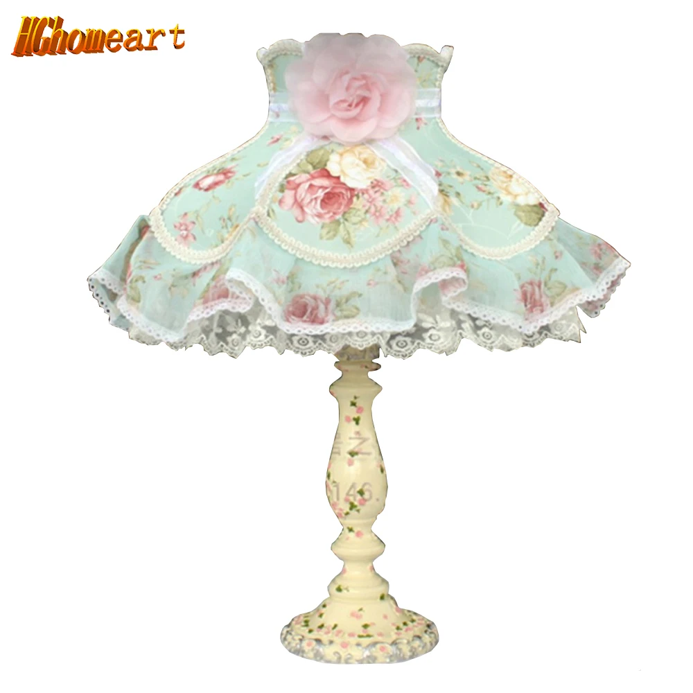 

Blue bedside lace table lamp rustic fashion fabric lace lamps bedroom switch button 110V 220V E27 Light