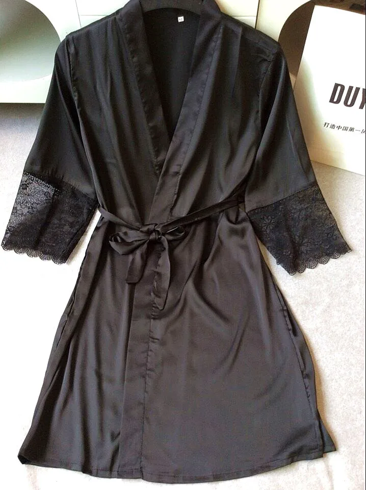 Сексуальные женские халаты со средним рукавом большие размеры M L XL XXL кружевные
