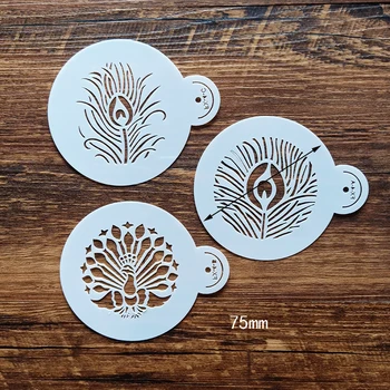 

minsunbak 3 Piece Set / Set Peacock Pattern Printing Mould Cake Bread Print Template Coffee Cappuccino Powdered Sugar Sieve