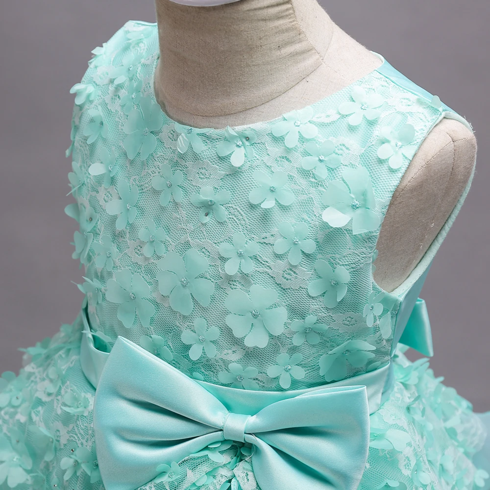 Красивые мятные зеленые платья с цветочным узором для девочек Кружевное платье с цветами и бантом бабочкой Детские вечерние платья Бальное нарядное платье для девочек