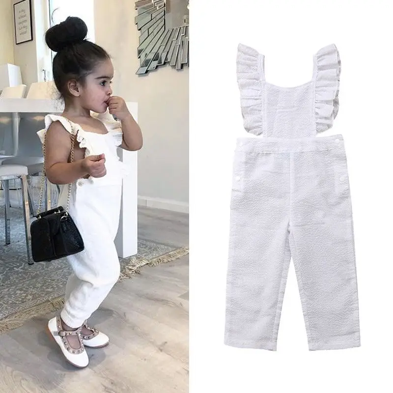 

New Infant Kids Baby Girl Toddler Summer Clothes Backless Overalls Ruffled Playsuit Solid Casual Sunsuit 1-6T