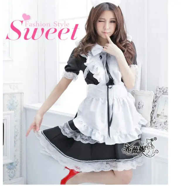 

Sexy French Maid Costume Sweet Gothic Lolita Dress Anime Maid Uniform Plus Size Halloween Costumes For Women