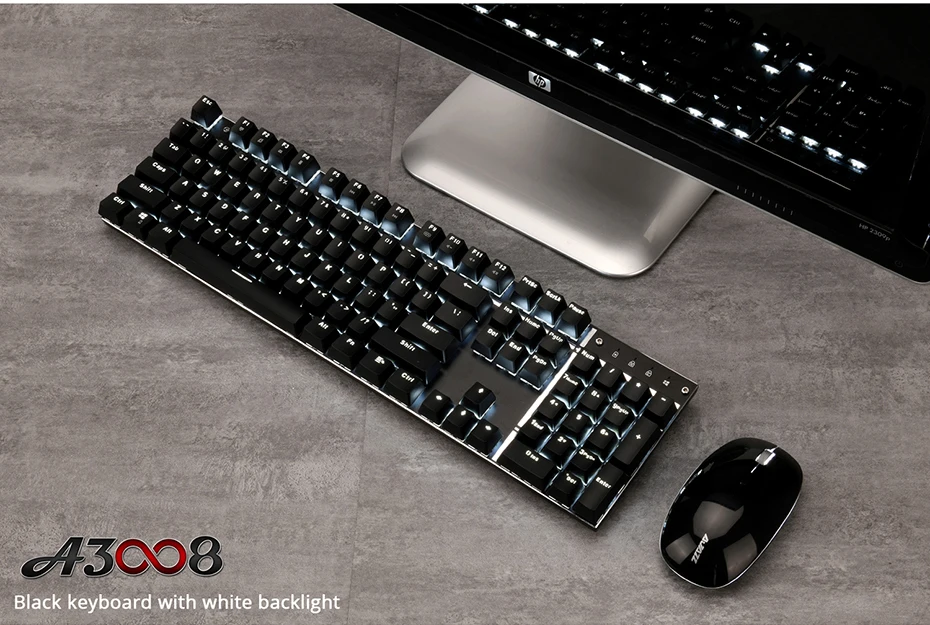 Ajazz A3008 2.4G Wireless Mechanical Keyboard & Mouse Combos White Backlit Blue Switches Keyboard 1600DPI Mouse  (14)