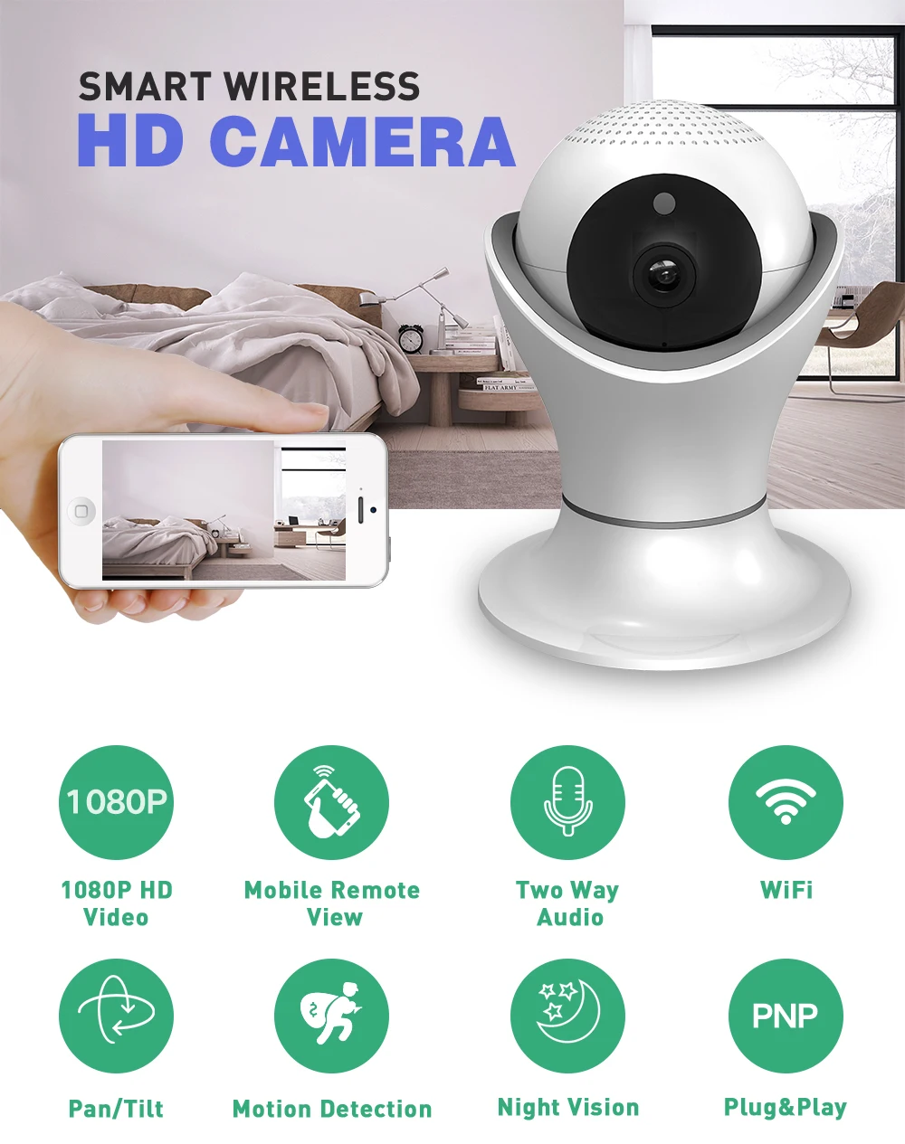 SDETER 1080P 2MP Беспроводная ip-камера Wifi домашняя камера видеонаблюдения видео запись двухстороннее аудио ночное видение Детский Монитор 1080P