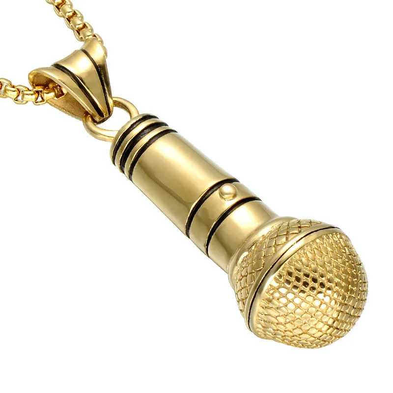 Hiphop/Rock Charm Womens Mens Silver/Gold Stainless Steel Microphone