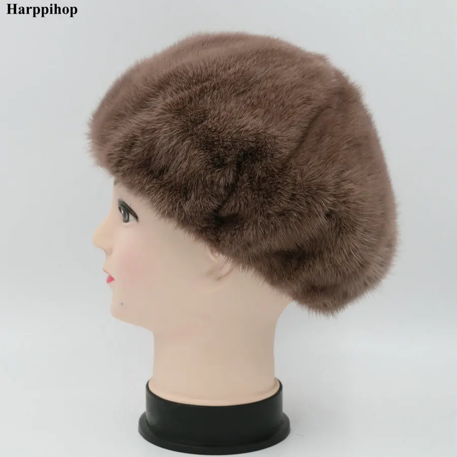 Harppihop истинная природа норки меховая шапка для женщин, модные теплые однотонные Hat от 2017
