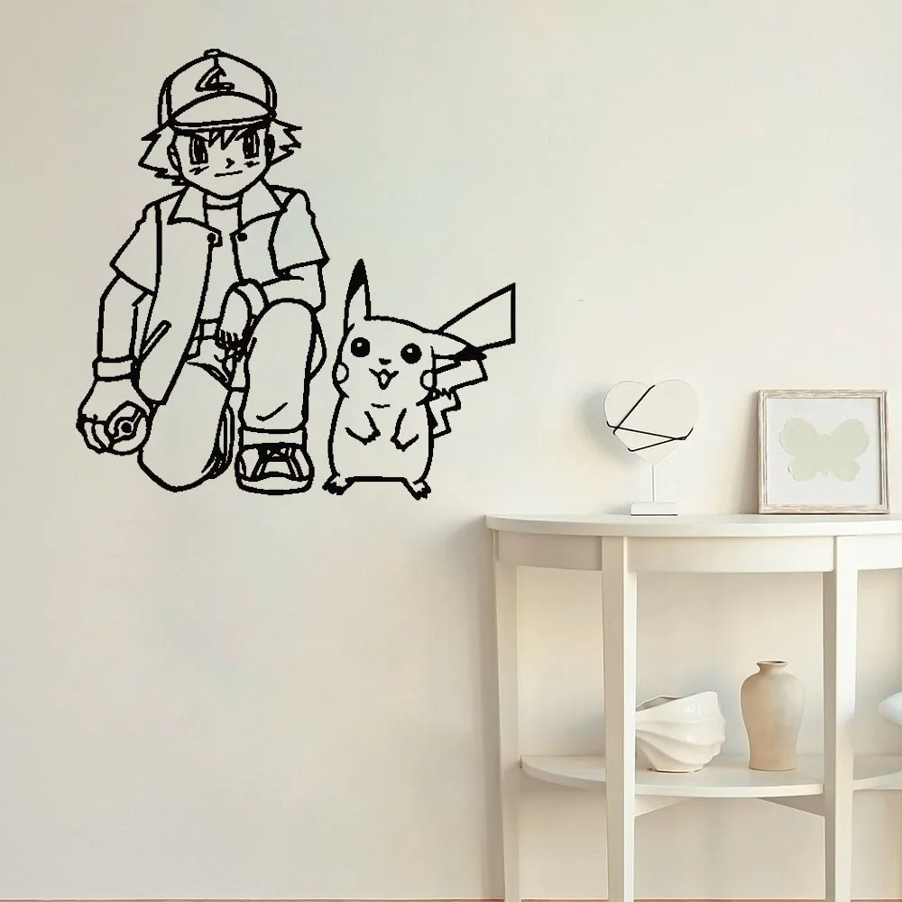 

Pokemon Pikachu Wall Sticker Ash Ketchum Wall Decals Home Decorative Cartoon Children Room Sticker Anime Teenager Room B664