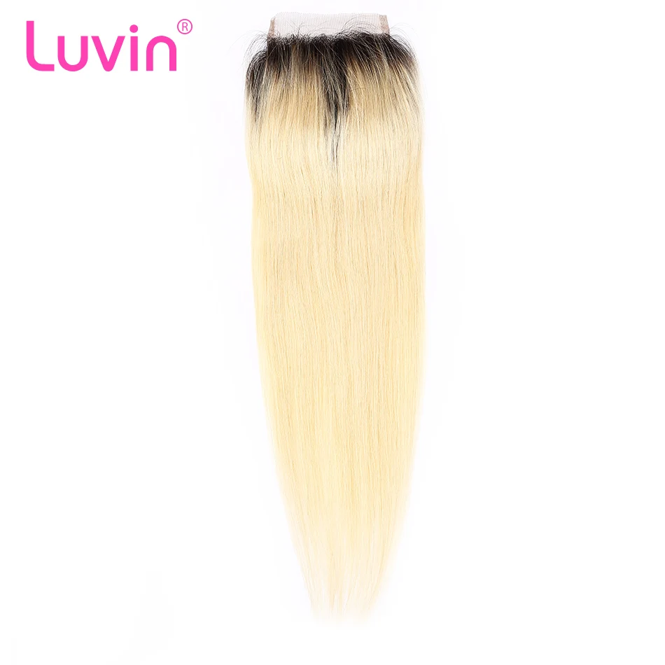 

Luvin Brazilian Ombre Blonde T1B/#613 Lace Closure Straight 4x4 Remy Human Hair Closure Pre Plucked With Baby Hair Transparent