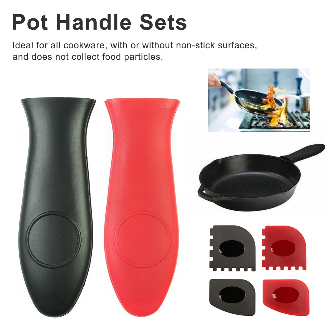 

5pcs Set Durable Grill Pan Scrapers with Silicone Hot Handle Holder Cookware Kitchen Cleaning Oil Dirt Scraper Cleaner