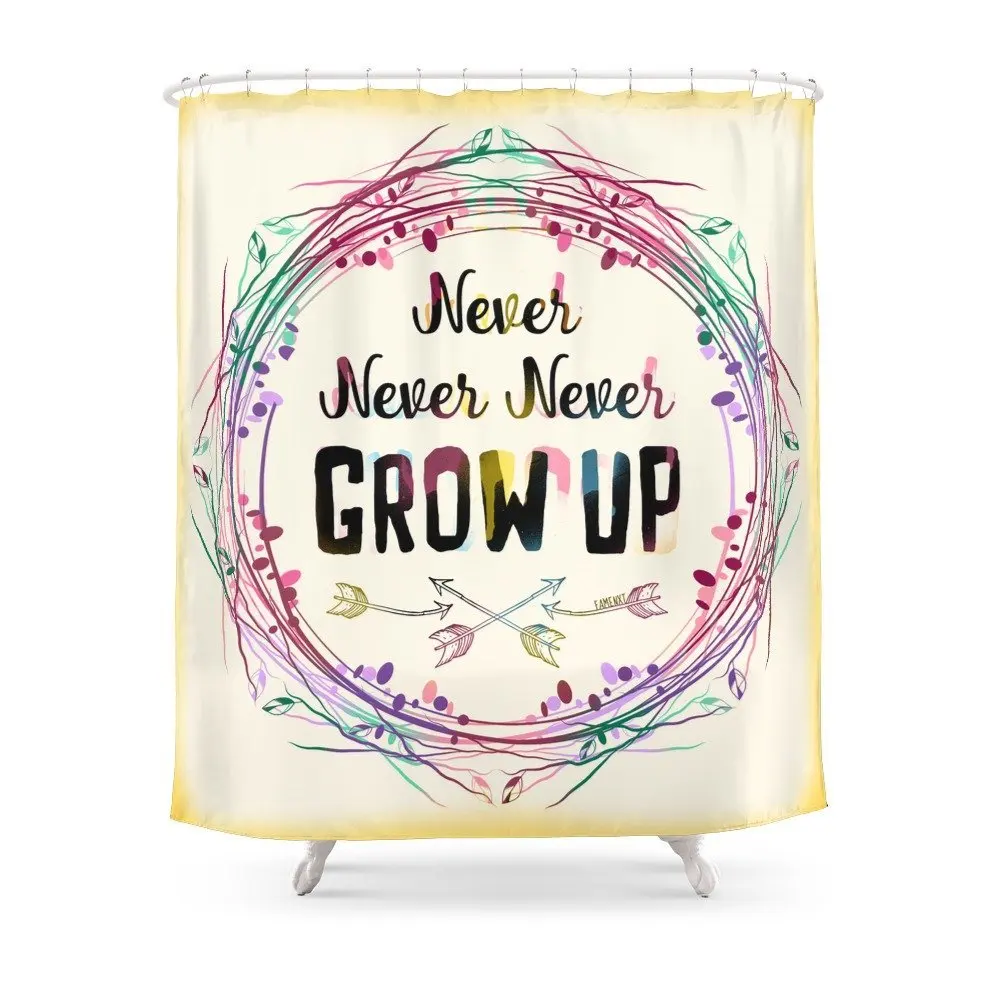 Never Grow Up Shower Curtain Set Waterproof Fabric Bath Curtain For