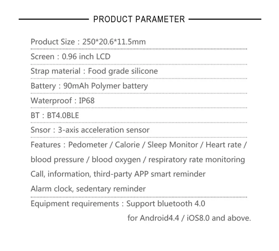 YKSO 0.96 inch LCD Smart band Waterproof Color Screen Fitness bracelet Q6 Smart Wristband Heart Rate Monitor Smart band (16)