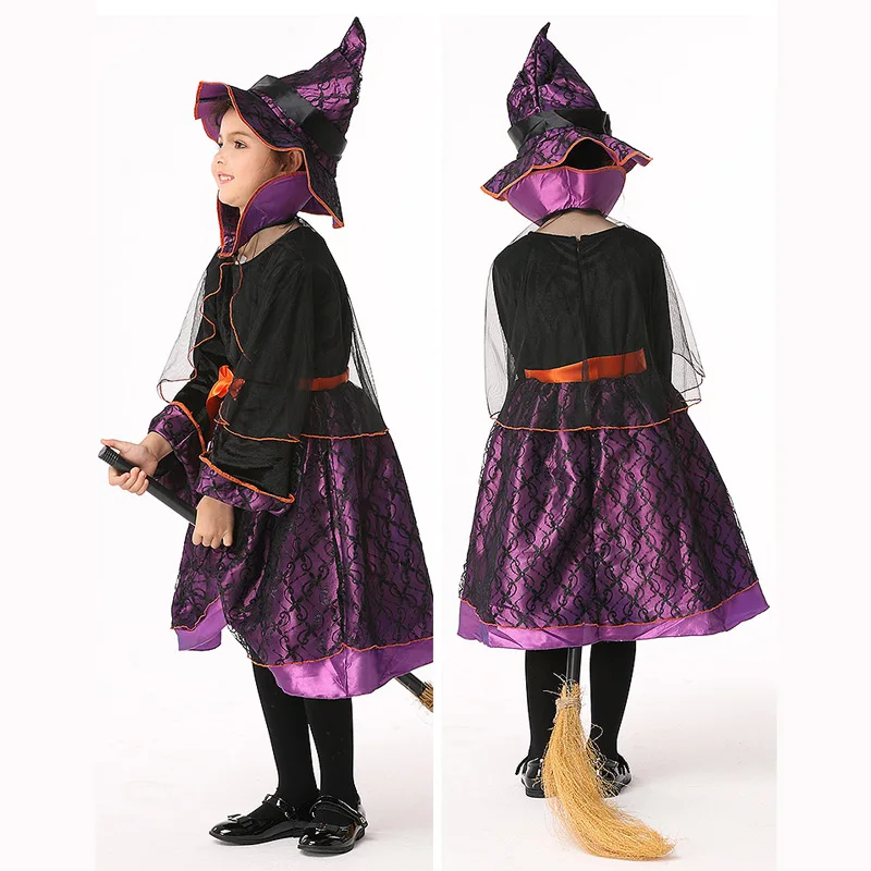 

Halloween Cosplay Baby clotheing Witch Magic dance clothes hat cloak belt dress 4pcs Children Set Infant Girls Clothes for Part