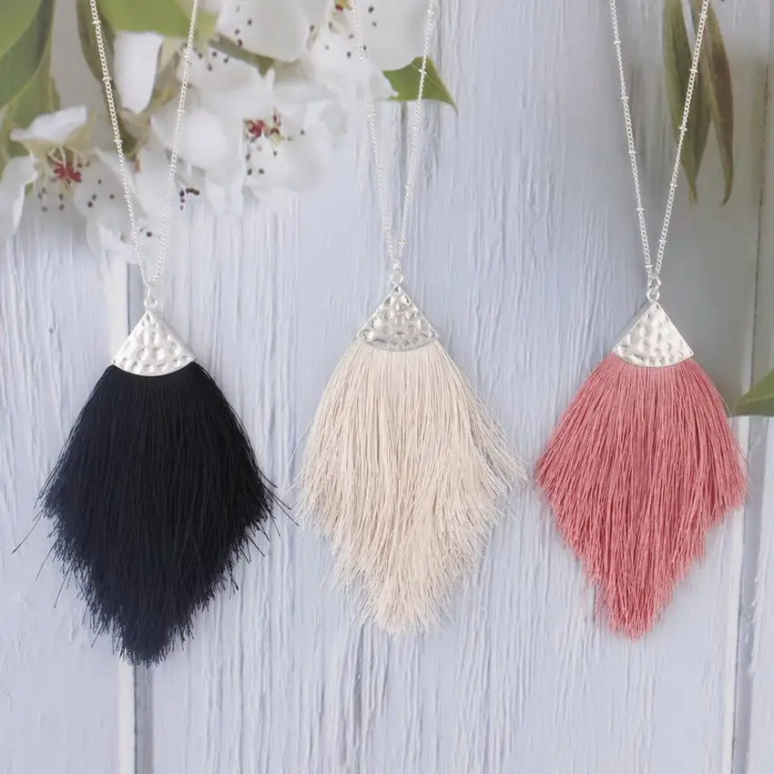 

ZWPON 2019 New Silver Sweater Chain BOHO Tassel Necklace Long Necklace for Women Fashion Triangle Pendant Necklace Wholesale