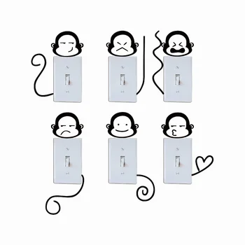 

Monkey-4 6 Pcs Creative Monkey Switch Sticker Funny Cartoon Animal Vinyl Wall Sticke Home Wallpaper