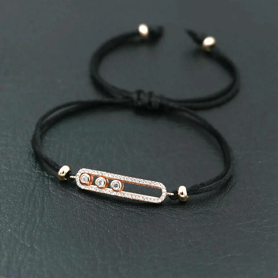 Black rose gold Ручной работы тонкие красная веревочная нить браслет строку Блестящий сдвижная с украшением в виде кристаллов Циркон Для женщин браслет для женщин и девочек пары Lucky, ювелирное изделие, подарок - Окраска металла: Black rose gold