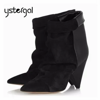 

Ystergal Suede Pointed Toe Women Ankle Boots 8CM Spike High Heel Boot Autumn Botas Mujer Wedge Shoes Woman Riding Boots