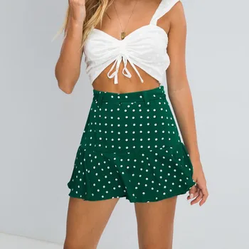 

Women High Waist Stretch Skater Flared Pleated Swing Polka Dot Mini Skirt Ladies Summer Beach Short Dresses 2019
