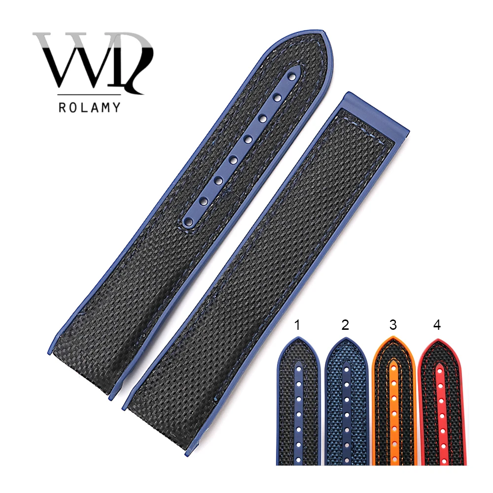 

Rolamy 20 22mm Wholesale Hot Sell Rubber Silicone With Nylon Replacement Watch Band Strap Belt For Planet Ocean 45 42mm