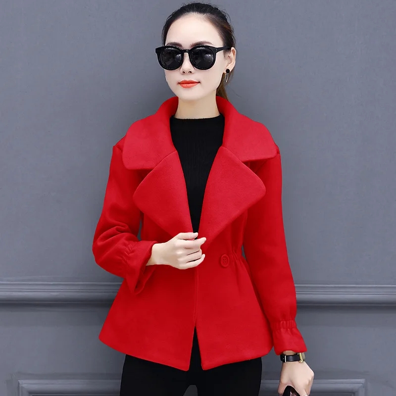 2018 Winter Short Woolen Coat Female Jacket for Women Coffee Red High Quality Wool Coat Elegant Slim Women Woolen Warm Overcoat