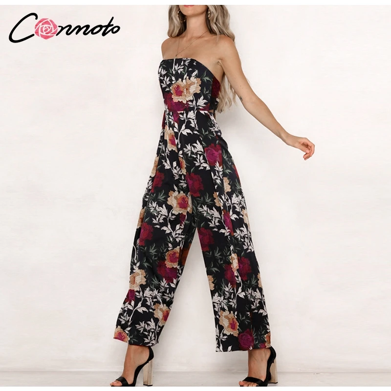 Conmoto, без бретелек, Feminino,, Летний комбинезон, Цветочный, Boho, пляжный комбинезон, широкие, длинные, с открытой спиной, комбинезоны, комбинезоны