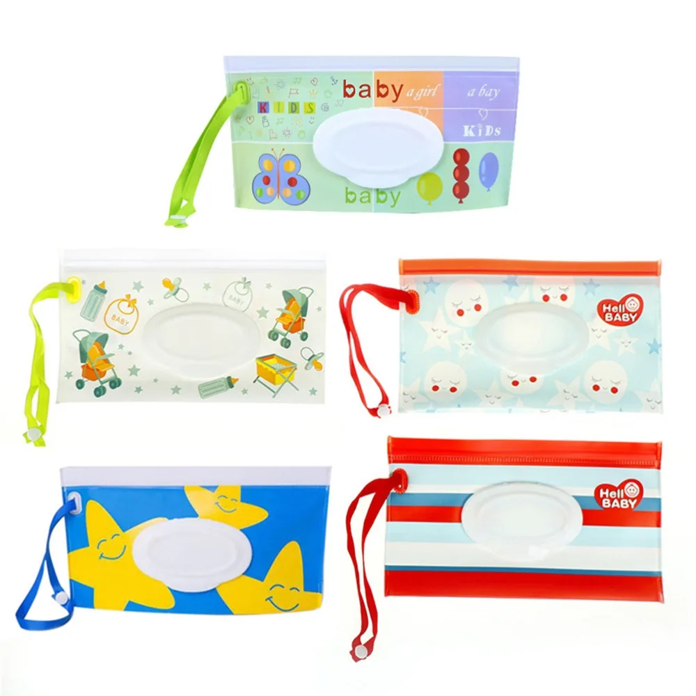 

Wipes Carrying Case Eco-friendly Wet Wipes Bag Clamshell Cosmetic Pouch Easy-carry Snap-strap Wipes Container
