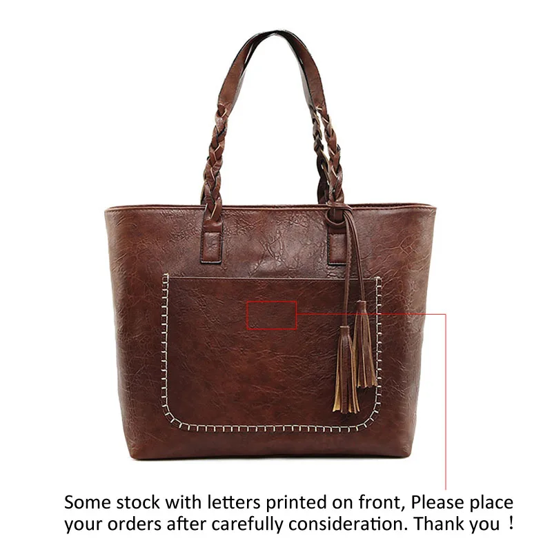  Vintage Handbag Women Brown Leather Shoulder Bag Ladies Retro Tote Large PU Handbags bolso 2019 Fas