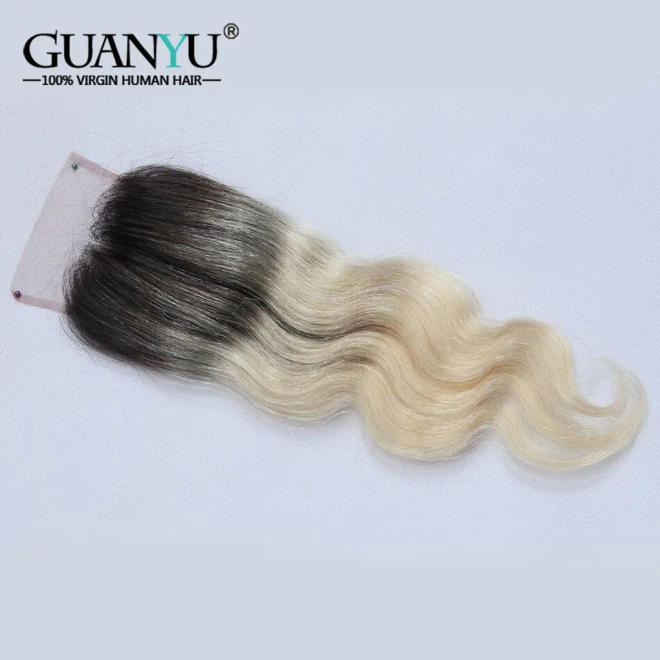 Guanyuhair Remy 1B/613 Омбре бразильские волнистые волосы пряди с закрытием 2 тона черные
