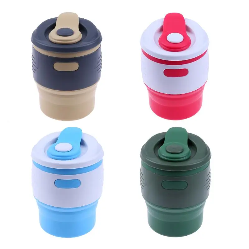 

350ML Foldable Cup Silicone Heat Insulation Travel Portable Cup Lid Anti-dust Seal Outdoor multi-function organizer, 110*80mm