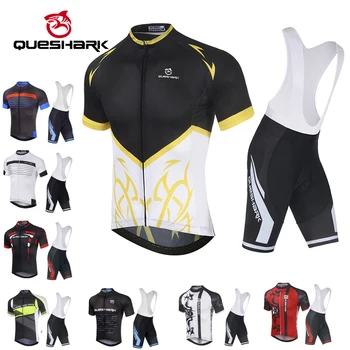 

Queshark Cycling Jersey Cycling Bibs Shorts Suit Set Ropa Ciclismo Mens Summer Quick Dry Bicycle Shirt+Shorts Maillot Sportwear
